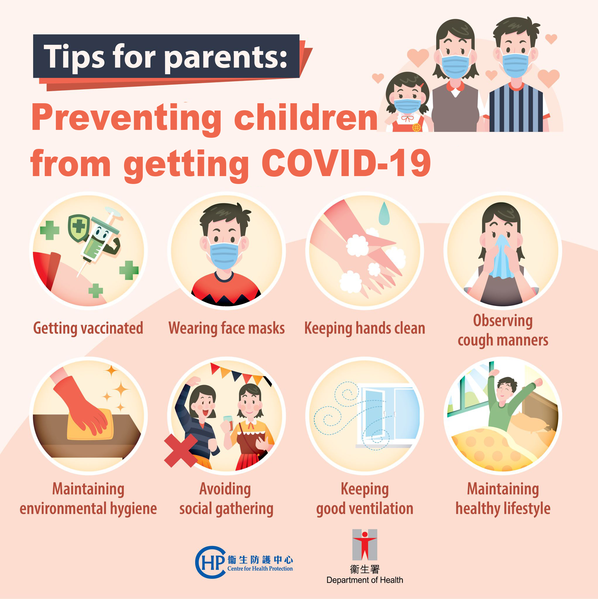 Centre for Health Protection, DH【Tips for parents: preventing children from getting COVID-19】